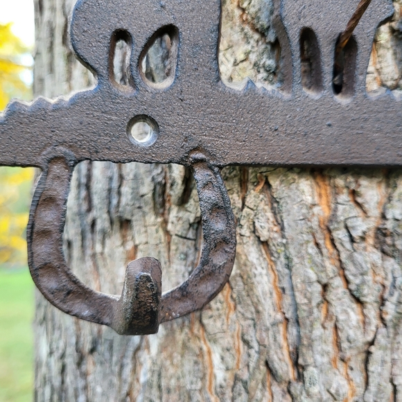 Brown Tone Cast Metal Cowboy Silhouette and Horseshoe Coat Rack Hooks - Picture 8 of 15